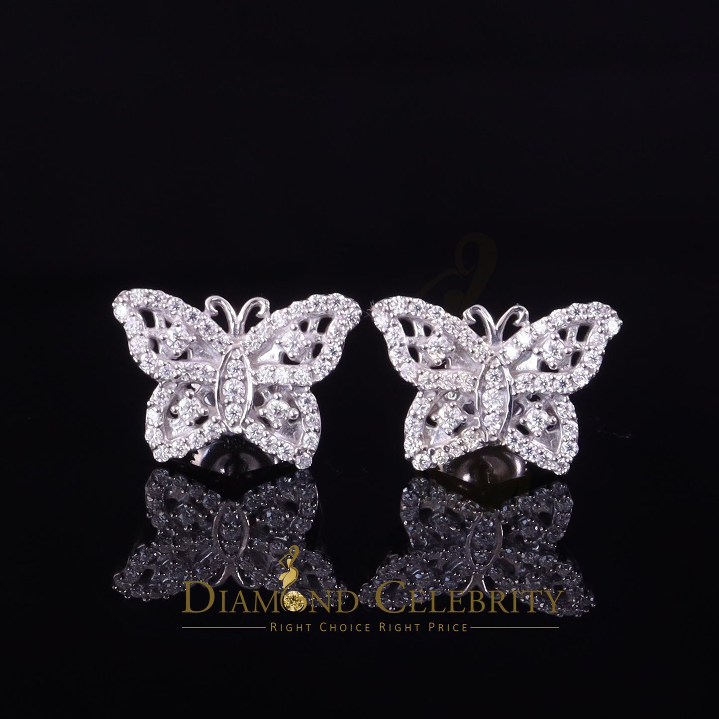 Diamondcelebritees Men's/Women's 925 Silver White 0.50ct VVS 'D' Moissanite Butterfly Stud Earrings