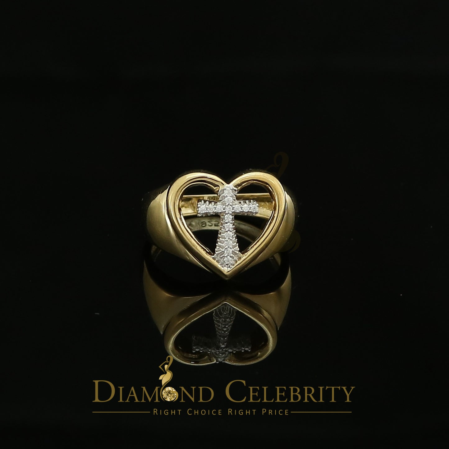 DiamondCelebritees 925 Silver Yellow 0.12ct Cubic Zirconia Heart Engagement Womens Ring Size 7