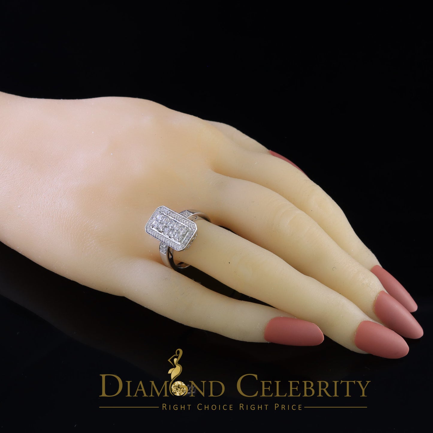 DiamondCelebritees 925 Sterling White Silver with Cubic Zirconia 2.75 ct Rectangle Ring Size 7