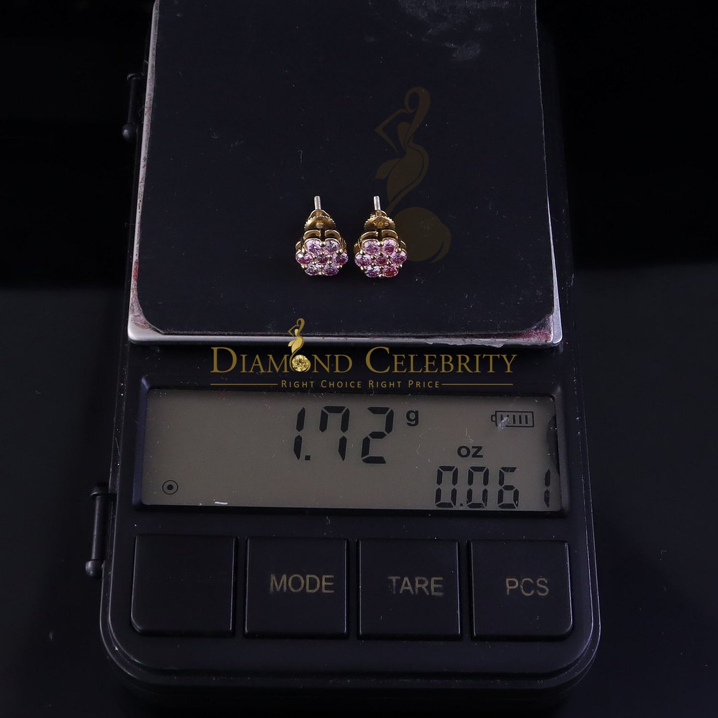 DiamondCelebritees Mens/Women's 925 Silver Yellow 1.00ct VVS D Pink Moissanite Floral Stud Earrings
