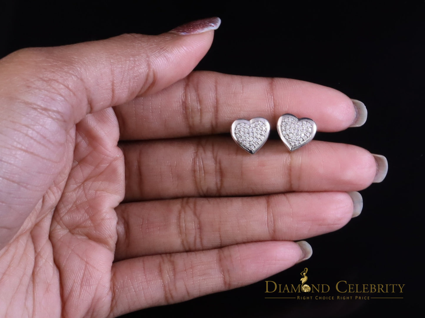 DiamondCelebritees 925 Sterling White Silver 0.71ct Cubic Zirconia Heart Women's Stud Earrings