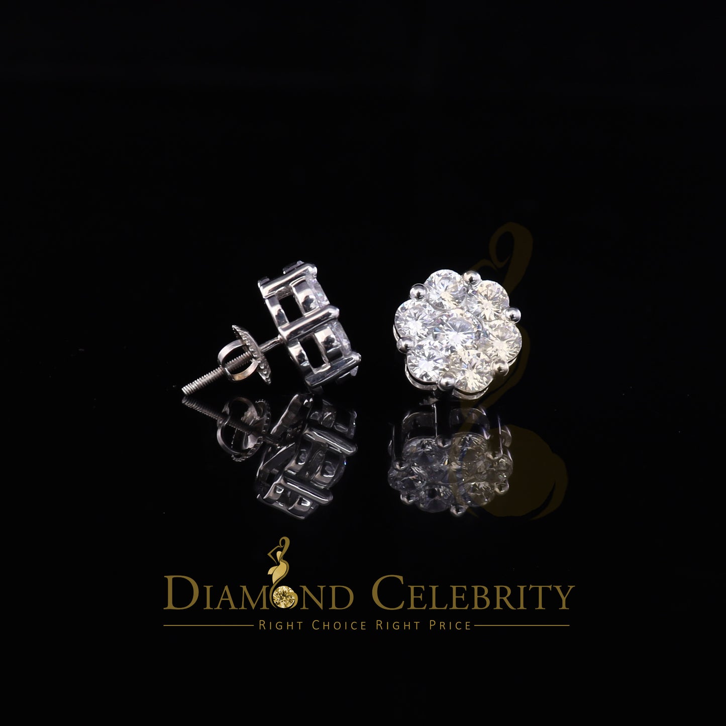 DiamondCelebritees 925 Silver White 1.56ct Cubic Zirconia Hip Hop Floral Women's & Men's Earrings