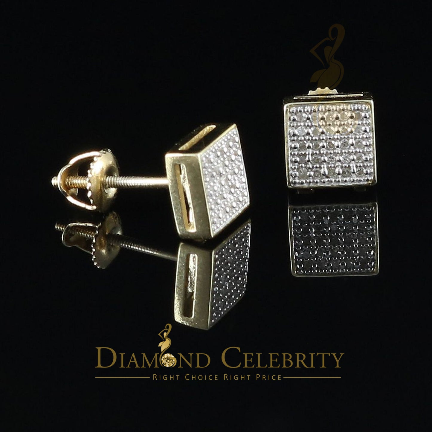 DiamondCelebritees 925 Yellow Sterling Silver 0.15ct Diamond For Women's & Men's Square Earrings
