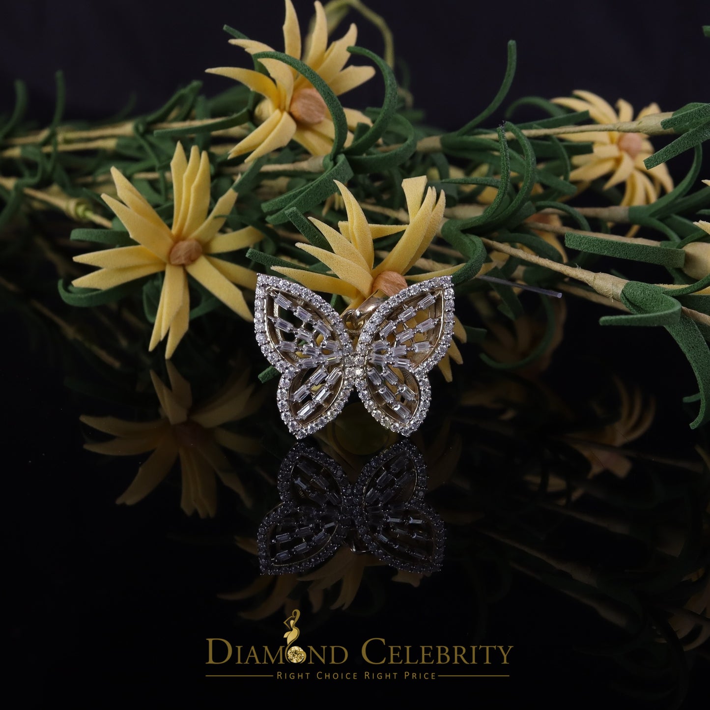 Diamondcelebritees Men's/Womens 925 Silver Yellow 1.75ct VVS 'D' Moissanite Butterfly Pendant