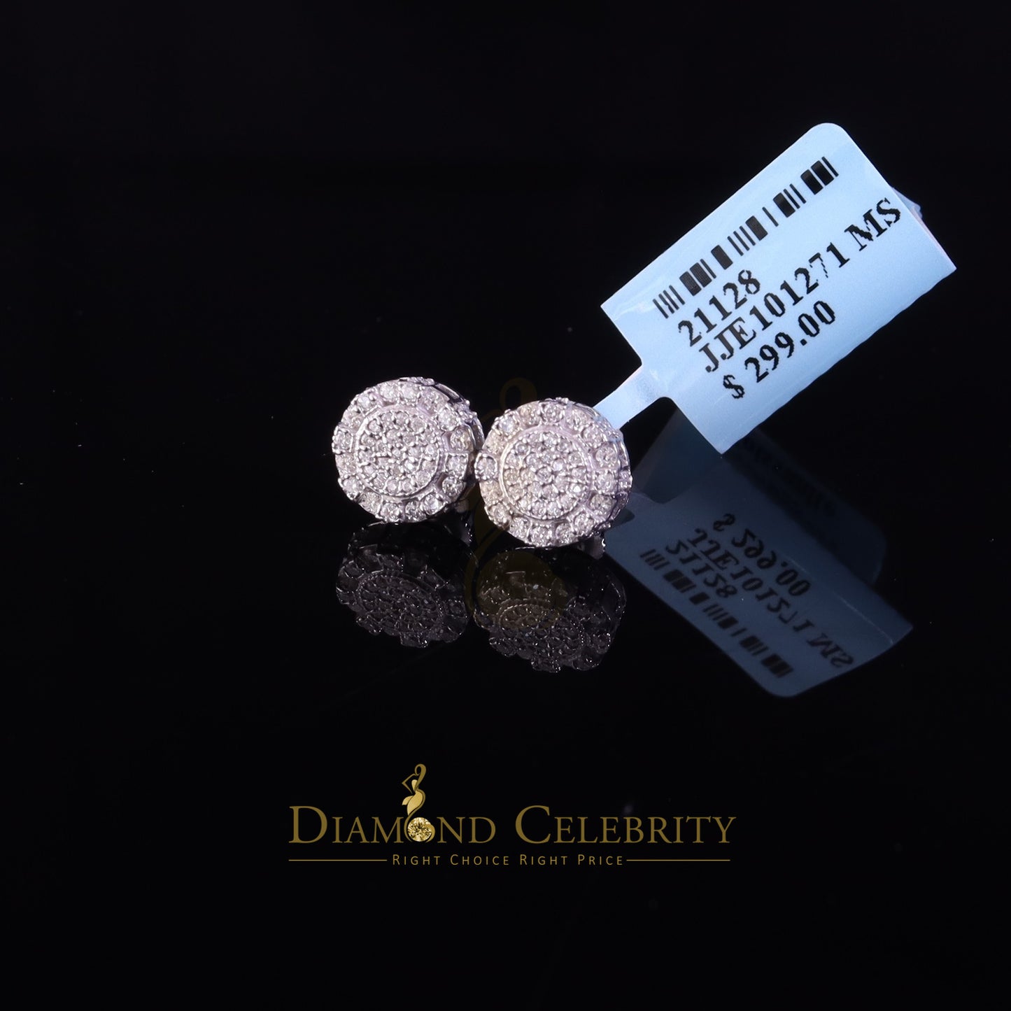 Diamondcelebritees Round Stud Earrings Men's/Womens 925 Silver White 0.50ct VVS 'D' Moissanite