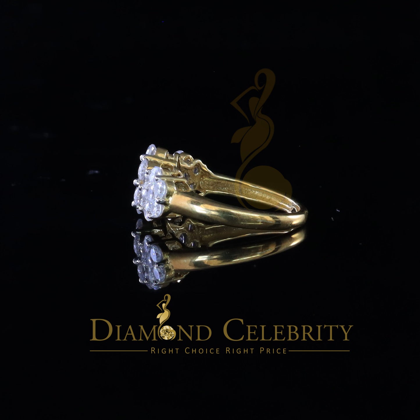 DiamondCelebritees 925Sterling Yellow Silver Floral-Shaped Cubic Zirconia 3.50ct Womens Ring Size 7