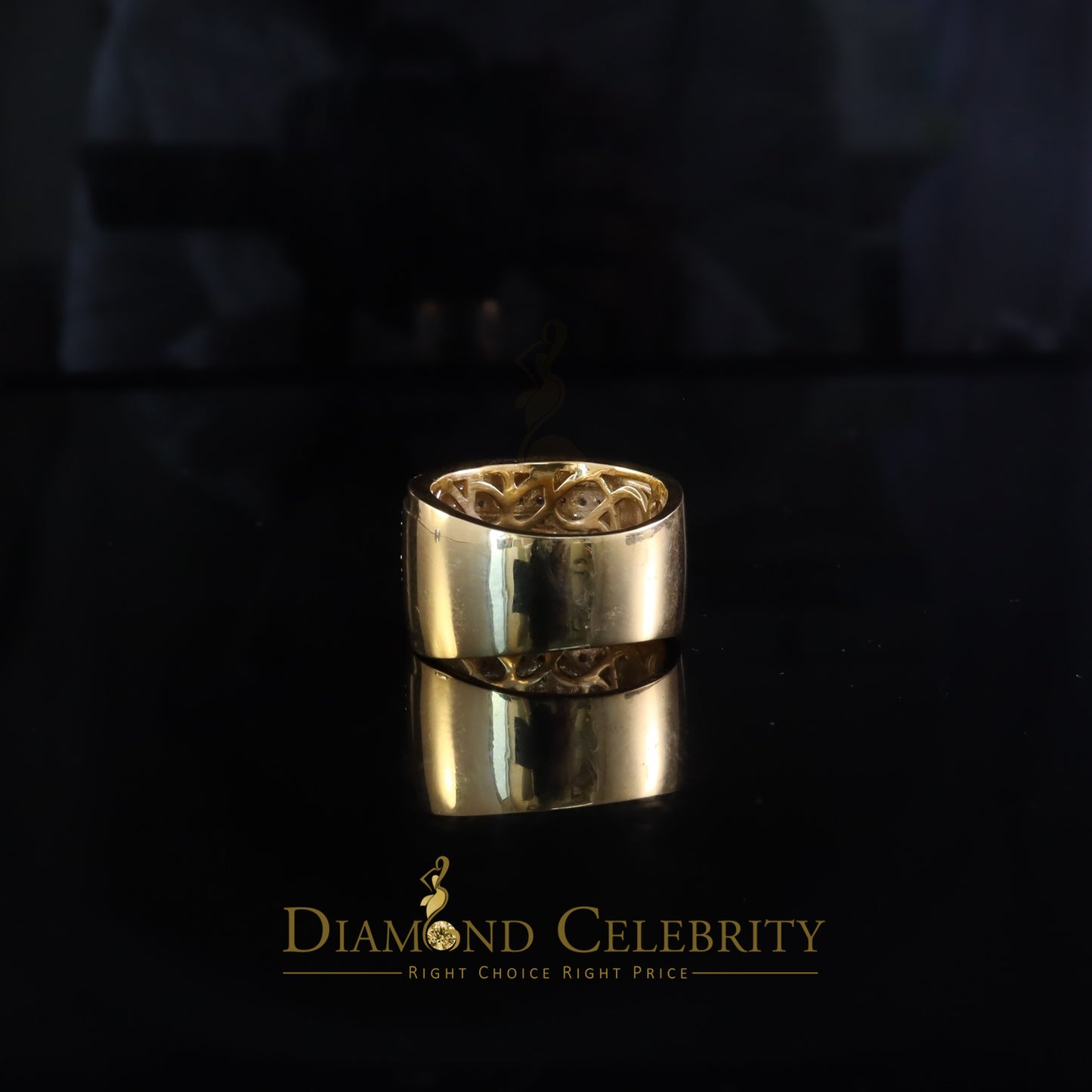 DiamondCelebritees Big 0.25ct Real Diamond 925 Yellow Miracle set Silver Wide Men's Band Ring SZ10