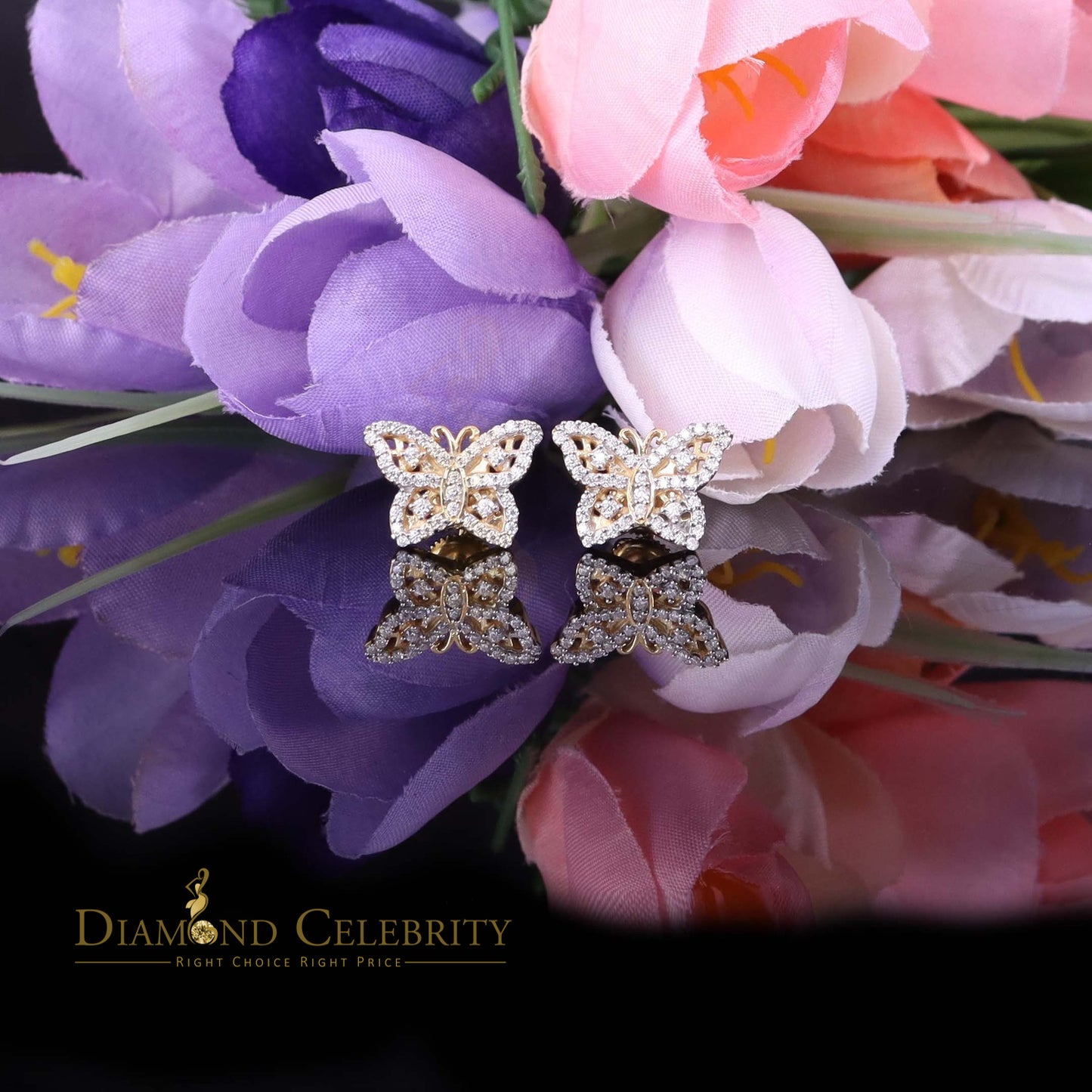 DiamondCelebritees Men's/Womens 925 Silver Yellow 0.50ct VVS 'D' Moissanite Butterfly Stud Earrings