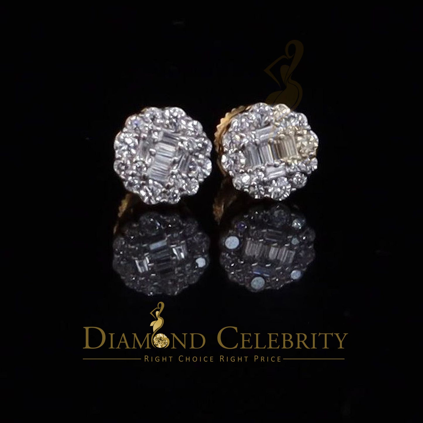 DiamondCelebritees 925 Yellow Sterling Silver 0.74ct Cubic Zirconia Women's Hip Hop Flower Earrings