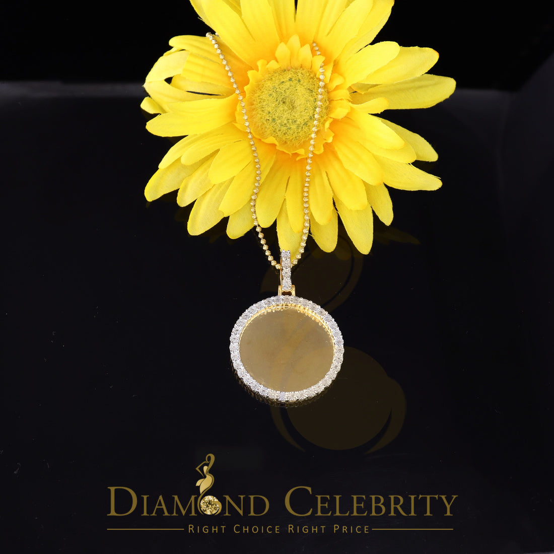 DiamondCelebritees Real 0.15ct Diamond Sterling Silver 1.50" PICTURE Charm Fashion Yellow Pendant