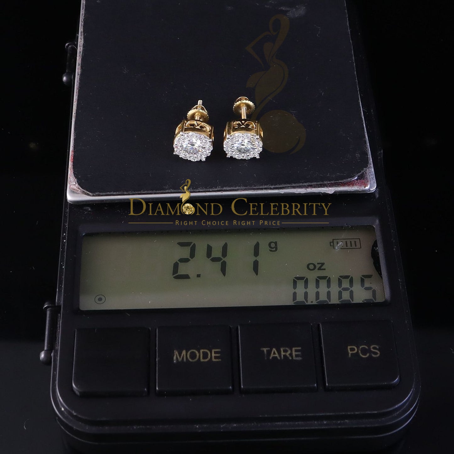 DiamondCelebritees Round Women's/Men's 925 Silver Yellow 0.75ct VVS D Moissanite Round Stud Earring