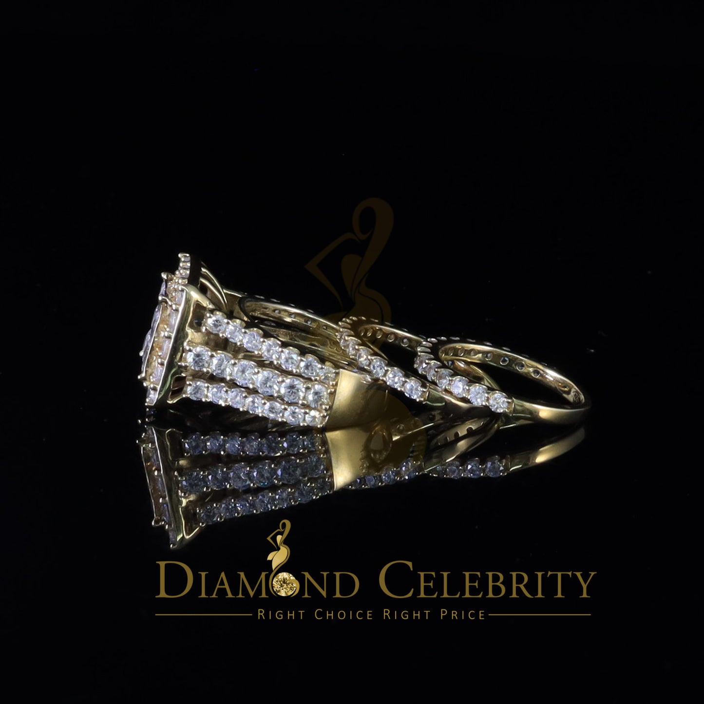 DiamondCelebritees 925 Silver Square Cubic Zirconia 10.92ct 3PC Bridal Yellow Womens Ring SZ 7