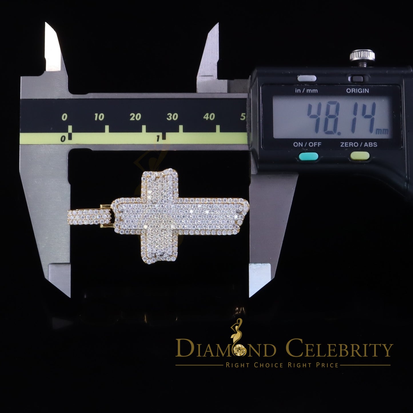 Diamondcelebritees Yellow Sterling Silver 3.0ct VVS D Moissanite Charm Cross Pendant Men's & Women
