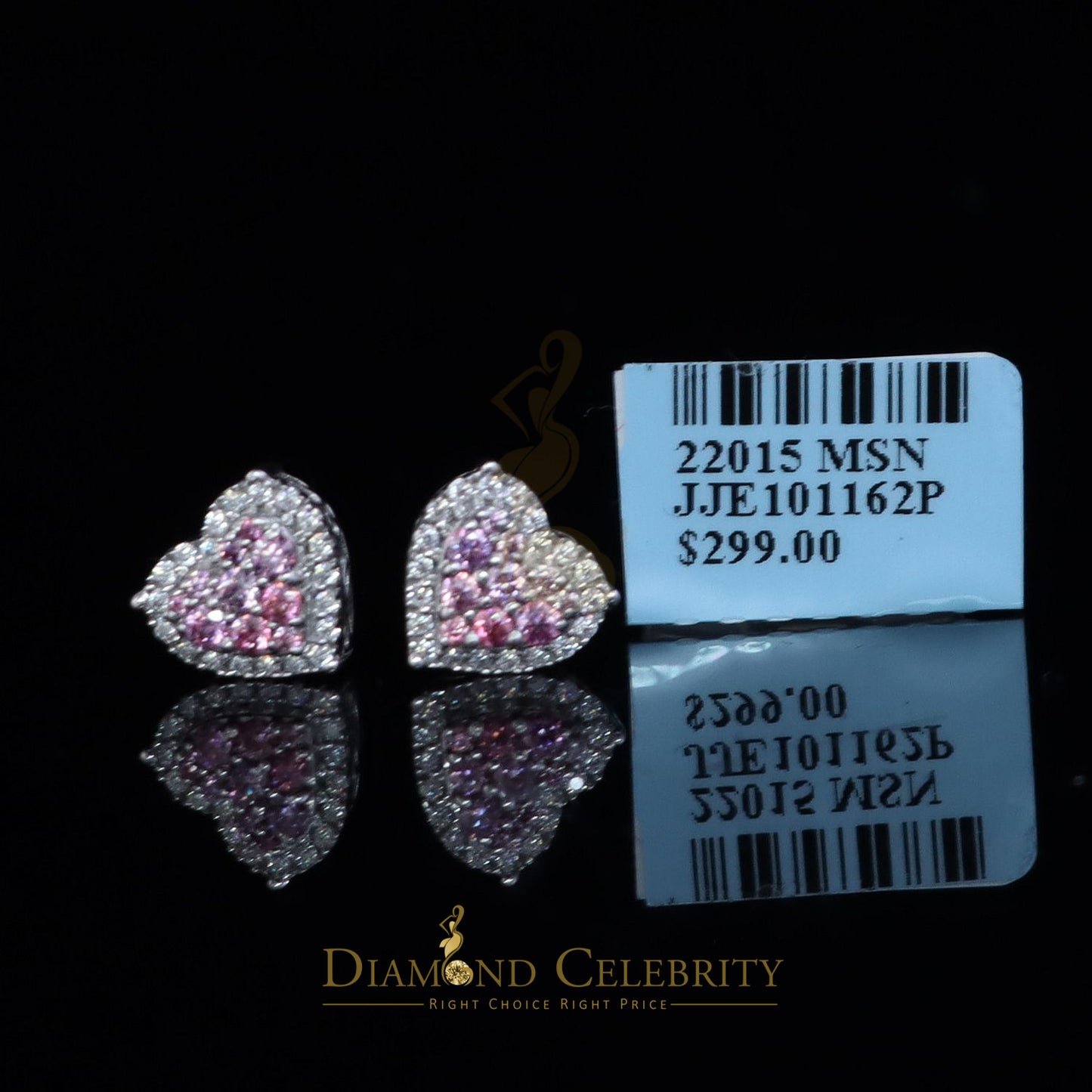 Diamondcelebritees Men's/Women's 925 Silver White 1.00ct VVS 'D' Pink Moissanite 3D Heart Earrings