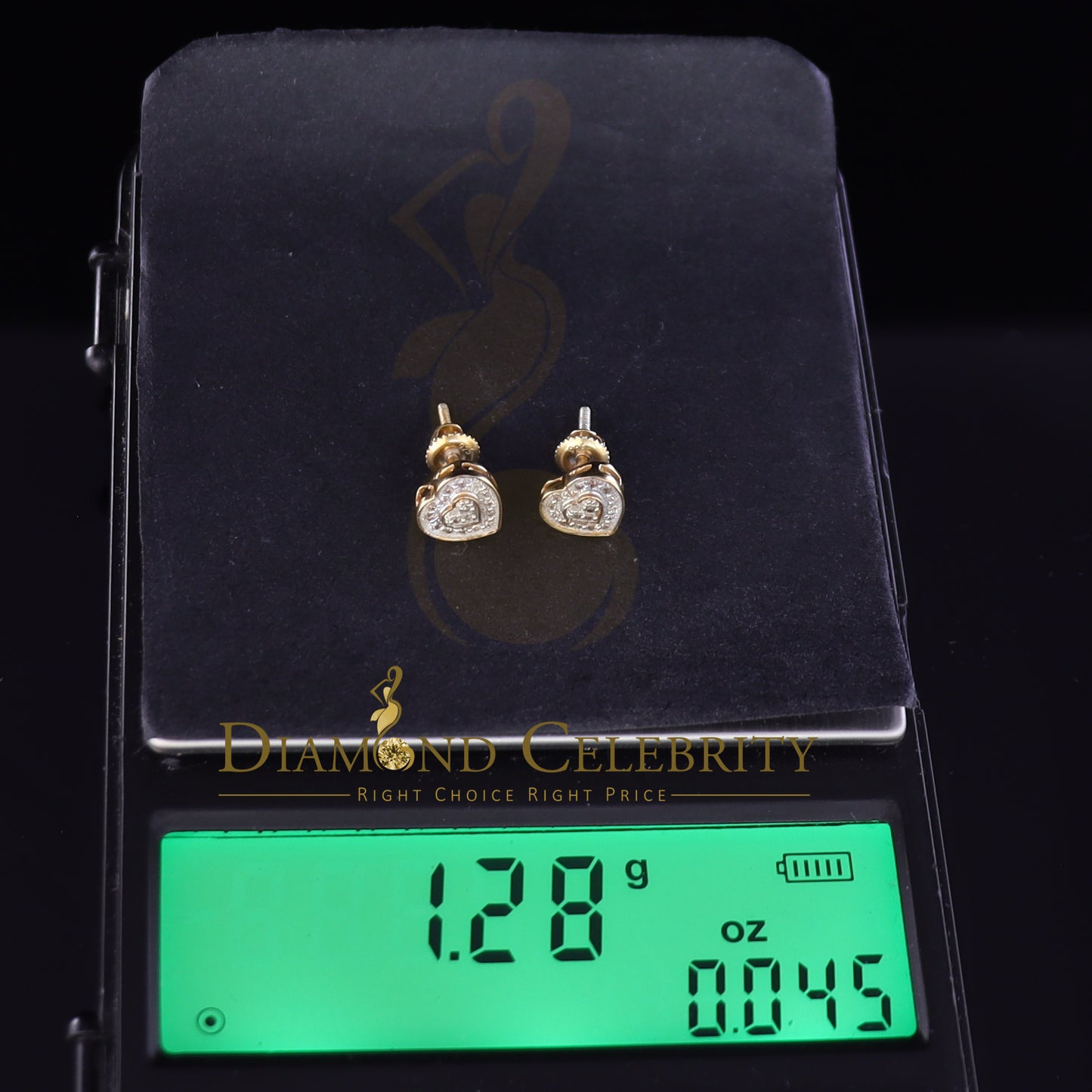 DiamondCelebritees Micro Pave 0.11ct Real Diamonds 925 Yellow Silver Women's & Men's Heart Earrings