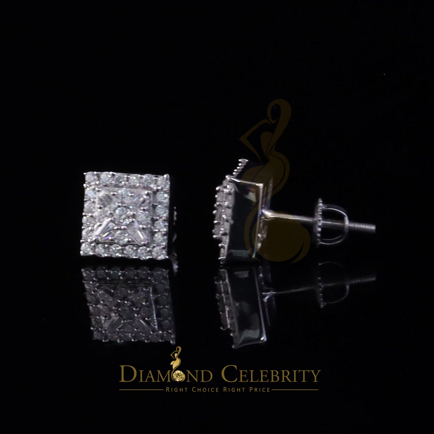 Diamondcelebritees Best Women's/Men's 925 Silver White 0.75ct VVS D Moissanite Square Stud Earrings