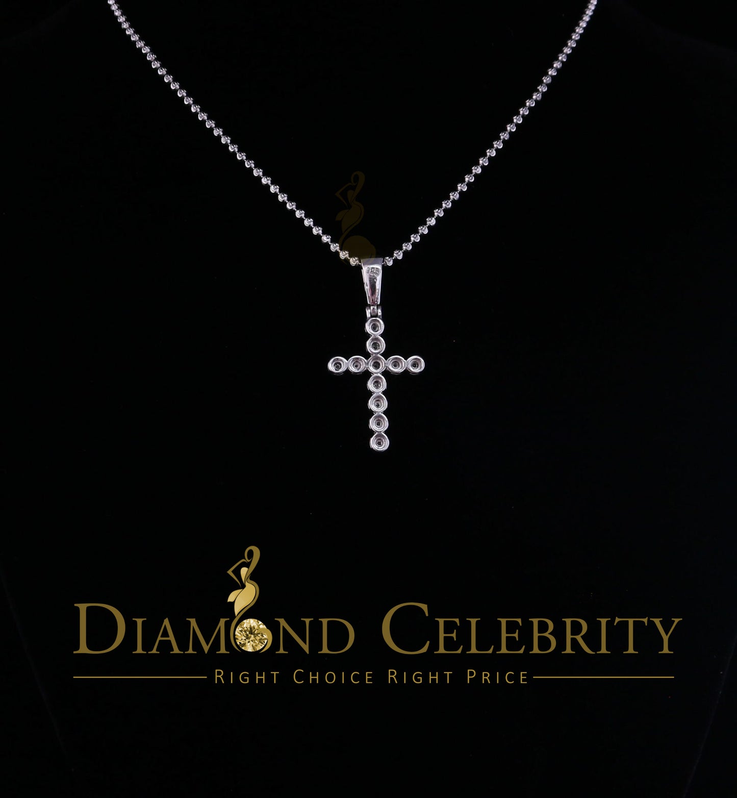 DiamondCelebritees Real 0.33ct Diamond Sterling Silver CROSS Charm Fashion Necklace Pendant White