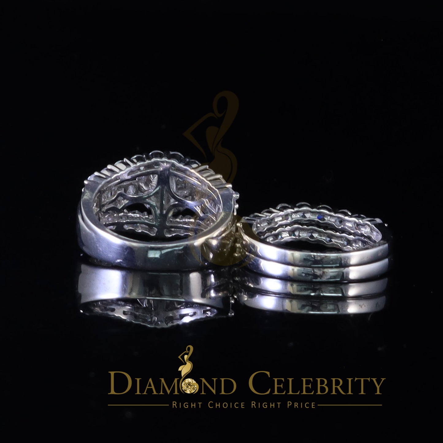 DiamondCelebritees Silver 8.50ct Cubic Zirconia Piece Halo Trio Ring Band White Womens Ring Size 8
