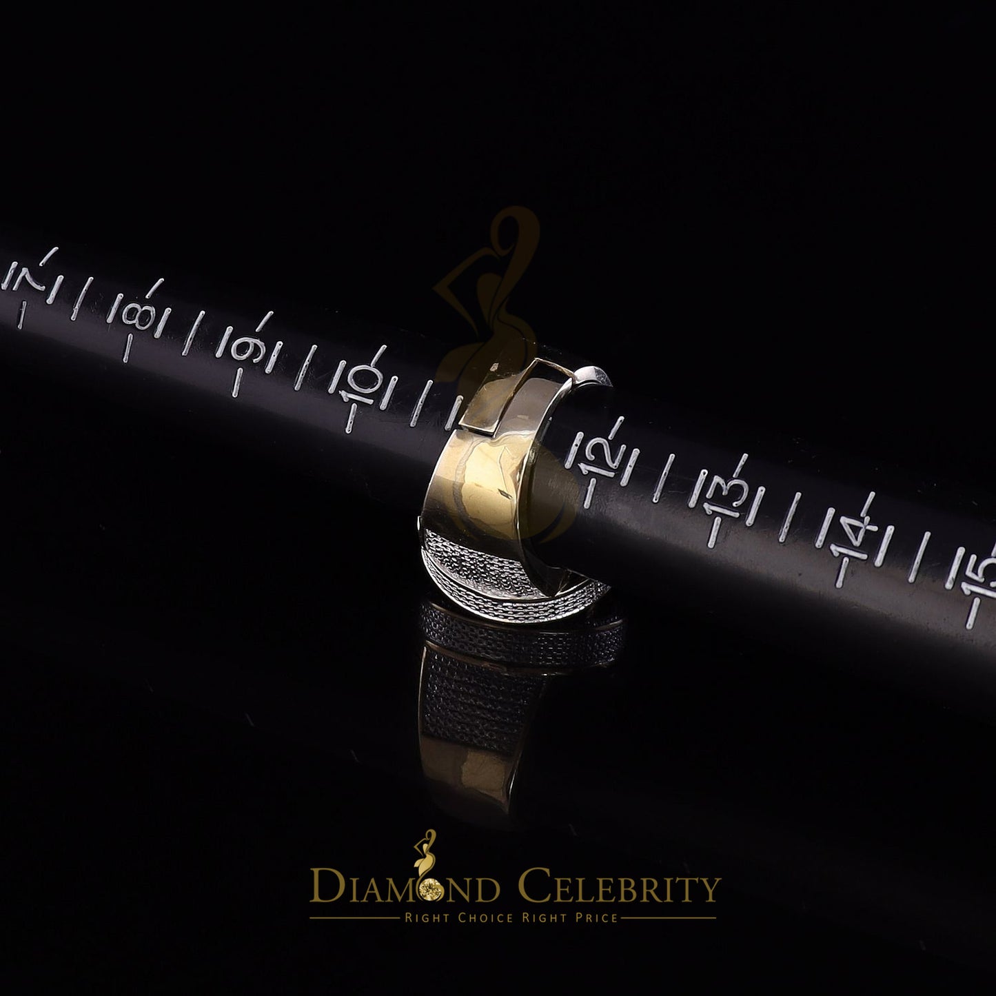 DiamondCelebritees Real Diamond 0.25CT Men's Silver Yellow Round Adjustable Ring From SZ 11 to 13
