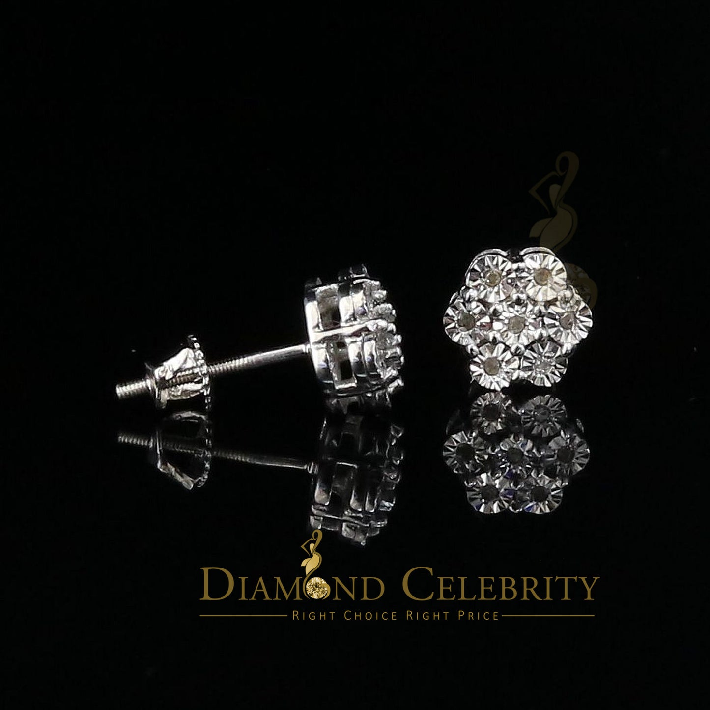 DiamondCelebritees 0.05ct Diamond 925 Sterling Silver White Flower Earrings For Men's & Women's