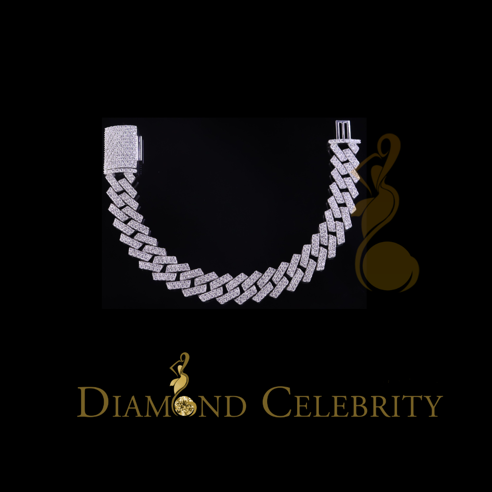 Diamondcelebritees 925 Silver 14.52ct Cubic Zirconia White Cuban Bracelete SZ 9 inch & 16mm Width