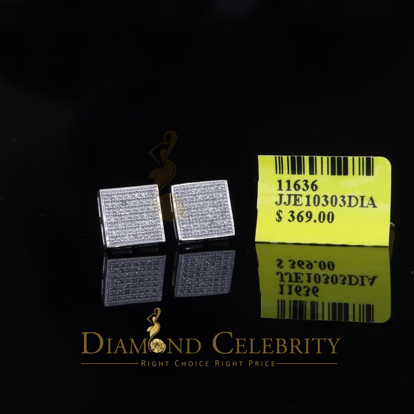 DiamondCelebritees 925 Sterling Silver Diamond White 0.25ct Princess Shape Stud Earring For Womens