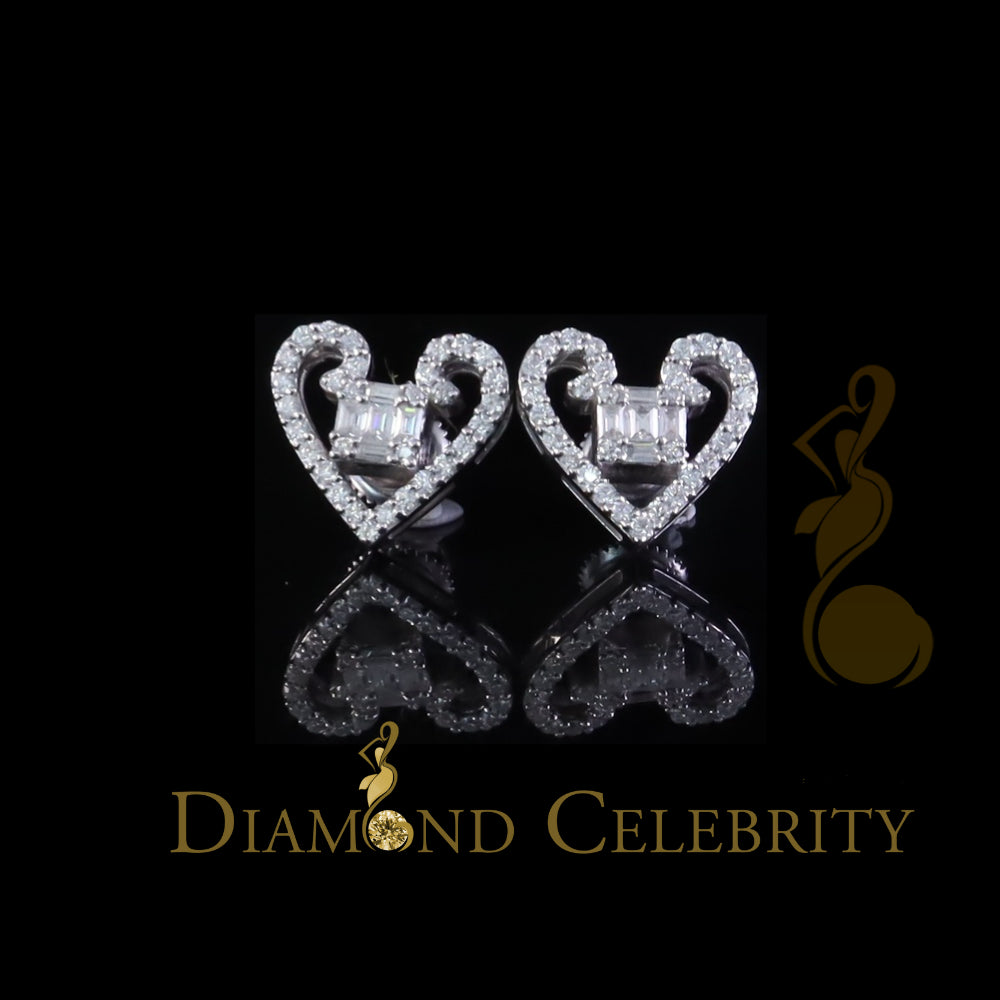 Diamondcelebritees Men/Women Stud 925White Silver Heart Baguette Earrings 1.00ct VVS D Moissanite