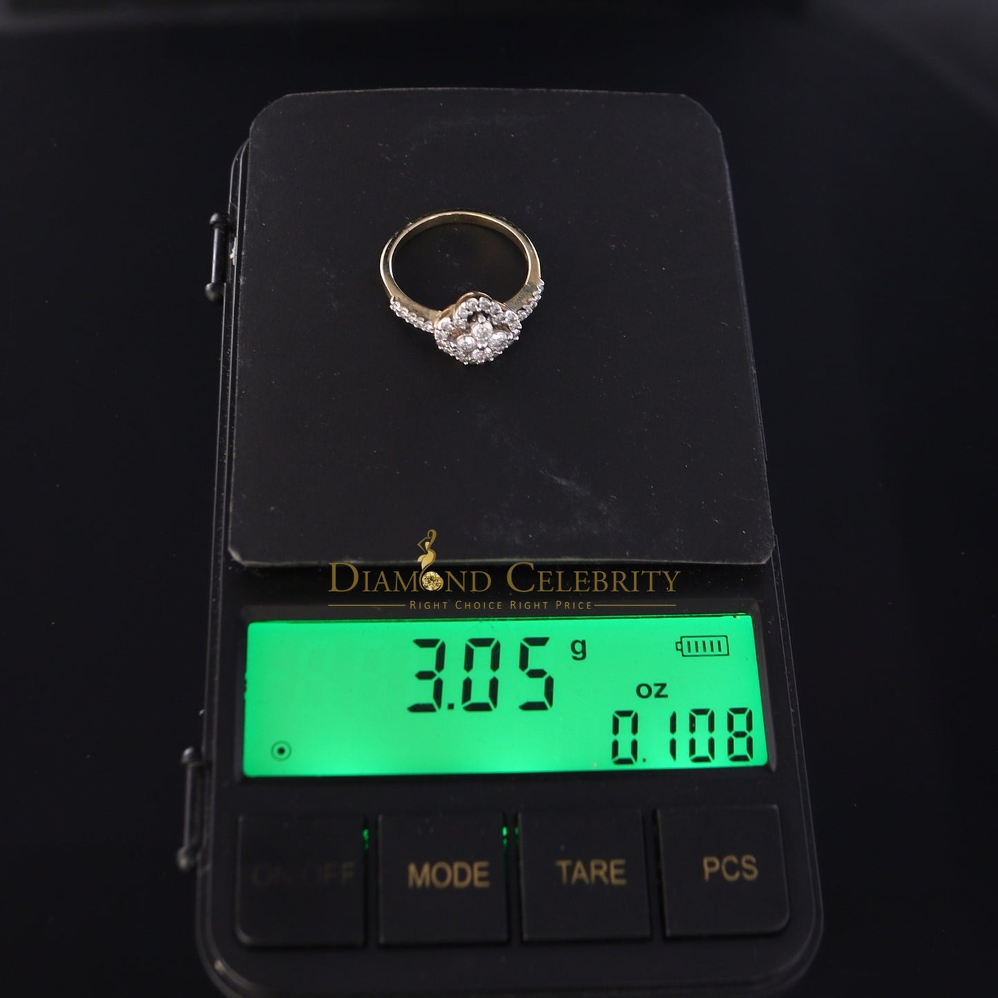 DiamondCelebritees Real 14K Yellow Gold with 0.50CT Real Diamond Floral Shape Womens Ring Size 7