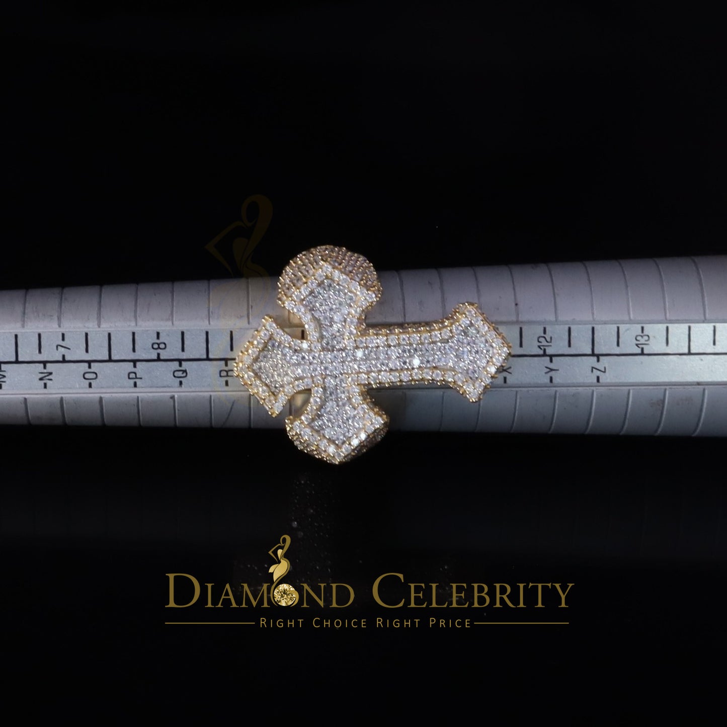 DiamondCelebritees Men's Yellow Cross 925 Sterling Silver 5.50ct VVS D Moissanite Rings Size 10