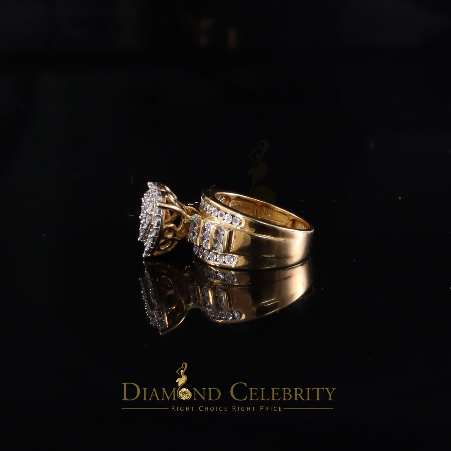 DiamondCelebritees Real Diamond 0.33ct Cindarella 925 Yellow Silver Women Engagement Heart Ring SZ7