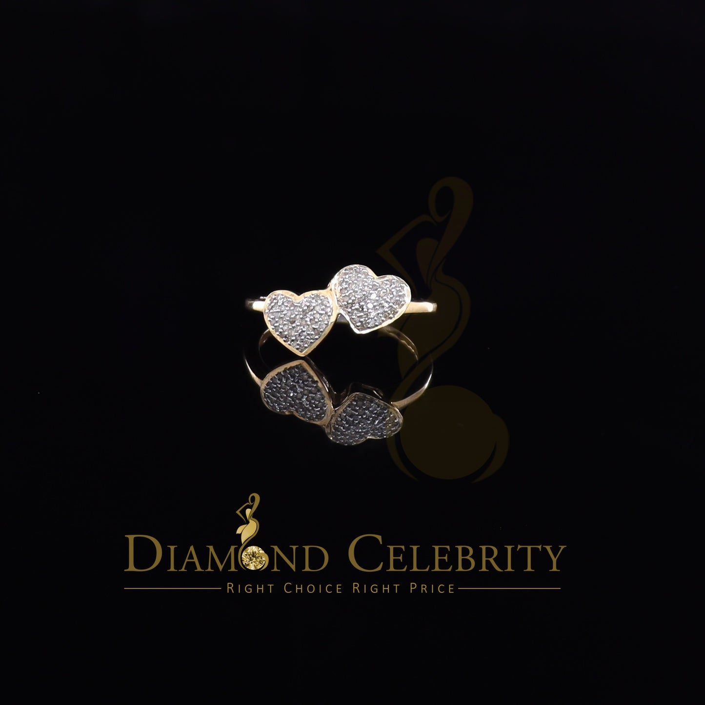 DiamondCelebritees Real Diamond 0.40 CT 925 Sterling SilverYellow Heart Shape Womens Ring Size7