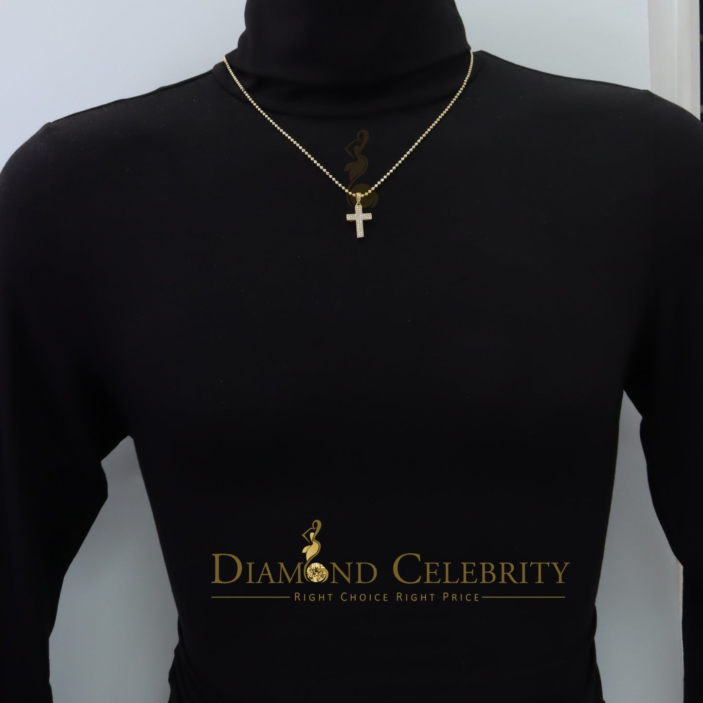 DiamondCelebritees Yellow 925 Sterling Silver Cross Shape Pendant with 0.44ct Cubic Zirconia Stone