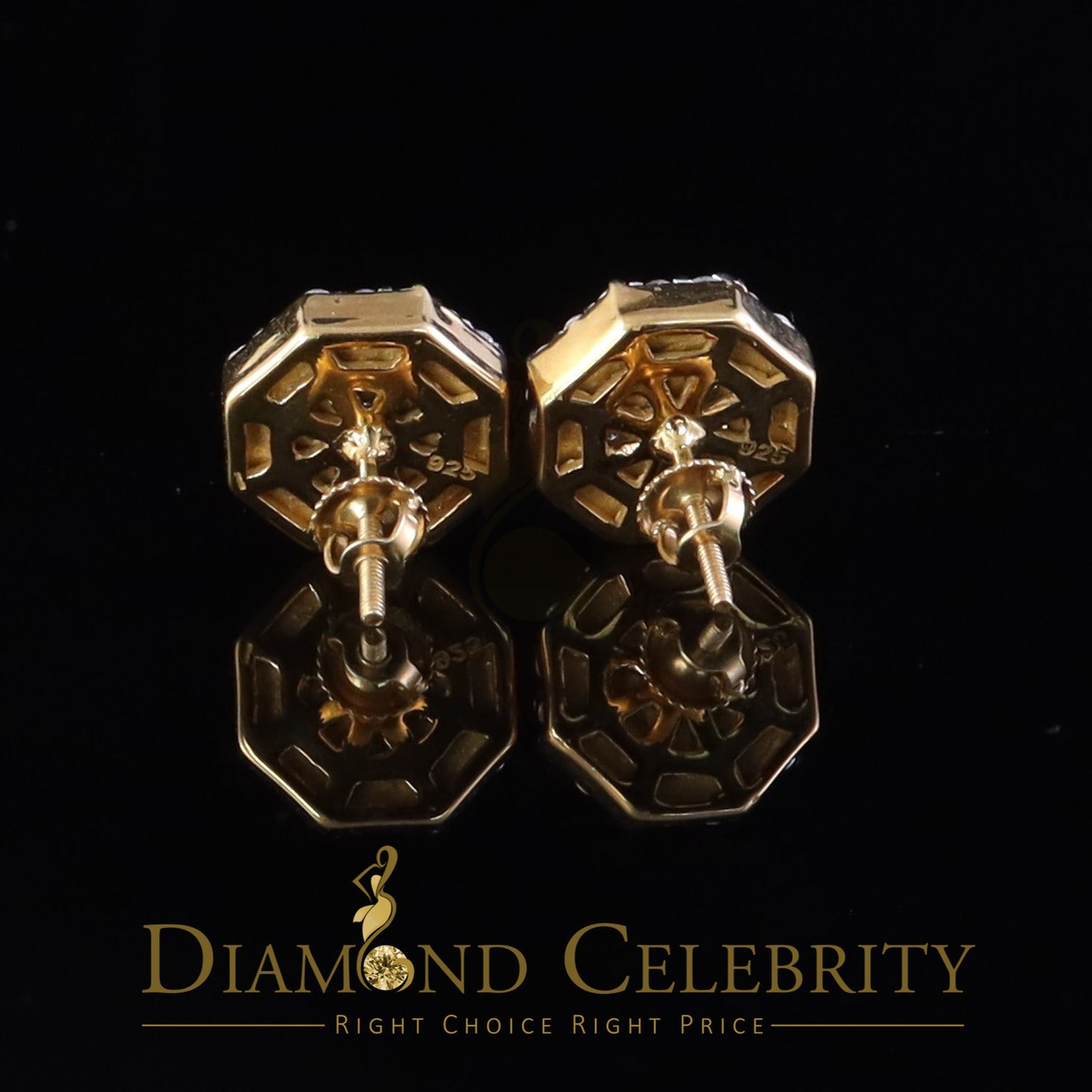 DiamondCelebritees 925 Yellow Silver 1.00ct VVS 'D' Moissanite Octagone Stud Earring Men's/Womens