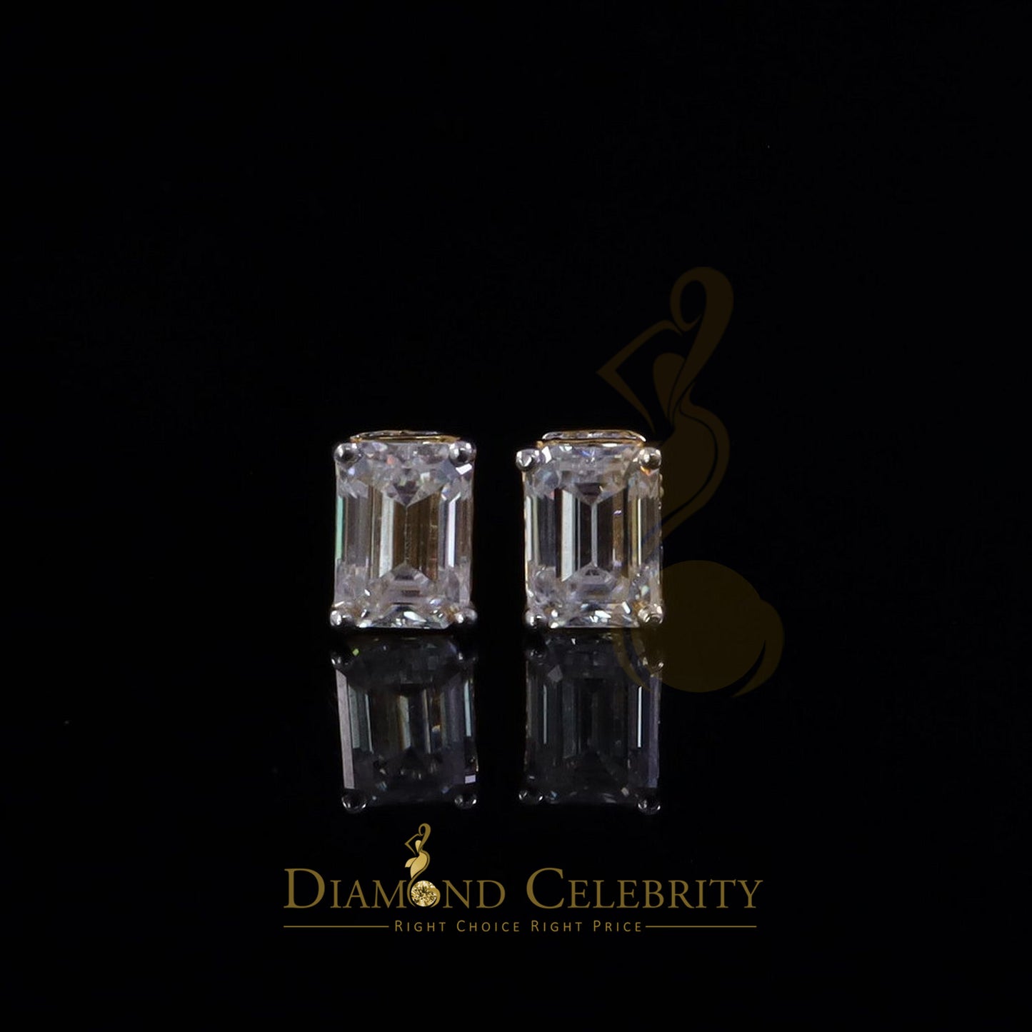 DiamondCelebritees Men's/Women's925 Silver Yellow 2.50ct VVS D Moissanite Emerald cut Stud Earrings