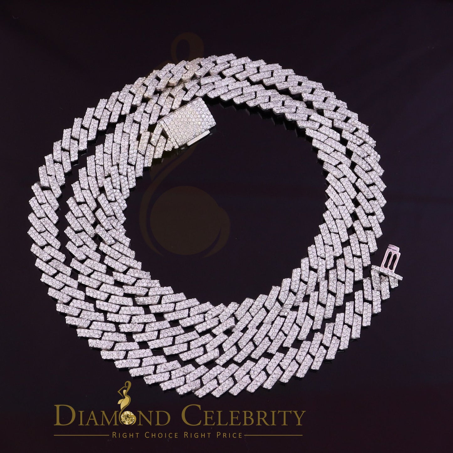 DiamondCelebritees White Cuban Moissanite Necklace Wdth 8mm Length sz 20inch Sterling Silver