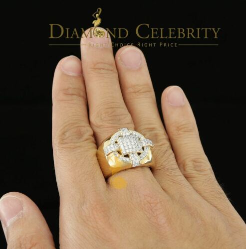 DiamondCelebritees Yellow Silver Square 1.70ct Cubic Zirconia Men Adjustable Ring From SZ 9 to 11