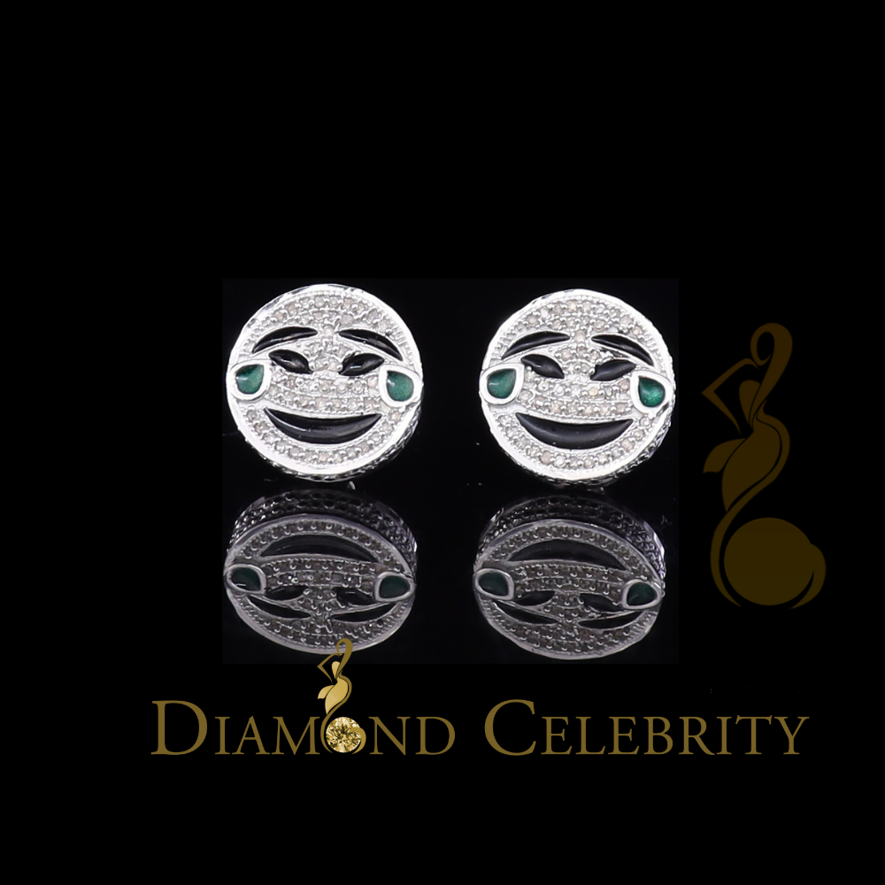 DiamondCelebritees 925 Sterling White Silver 0.33ct Diamond Hip Hop Men's & Women's Emoji Earrings