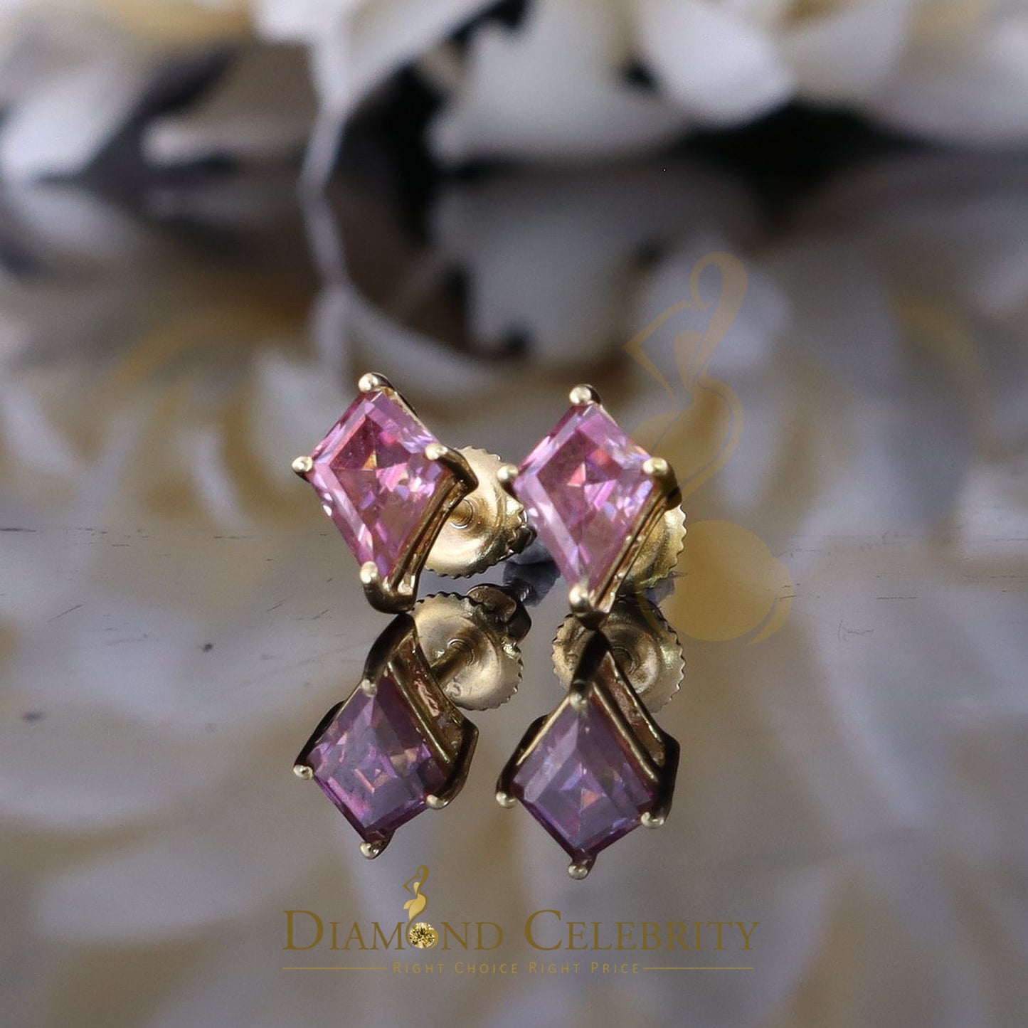 DiamondCelebritees Women's 925 Silver Yellow 1.00CT VVS D Pink Moissanite Kite Shaped Stud Earrings
