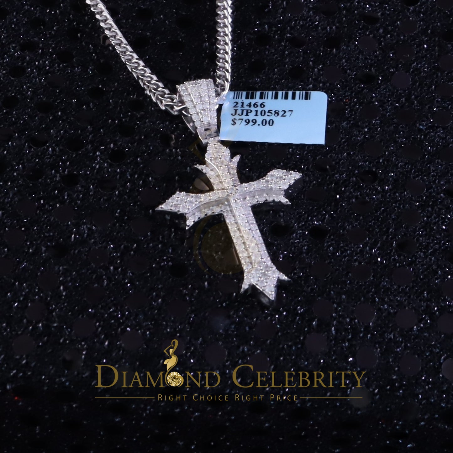 Diamondcelebritees Shiny 2.0ct VVS D Moissanite White Silver Charm Cross Pendant Men's & Women's