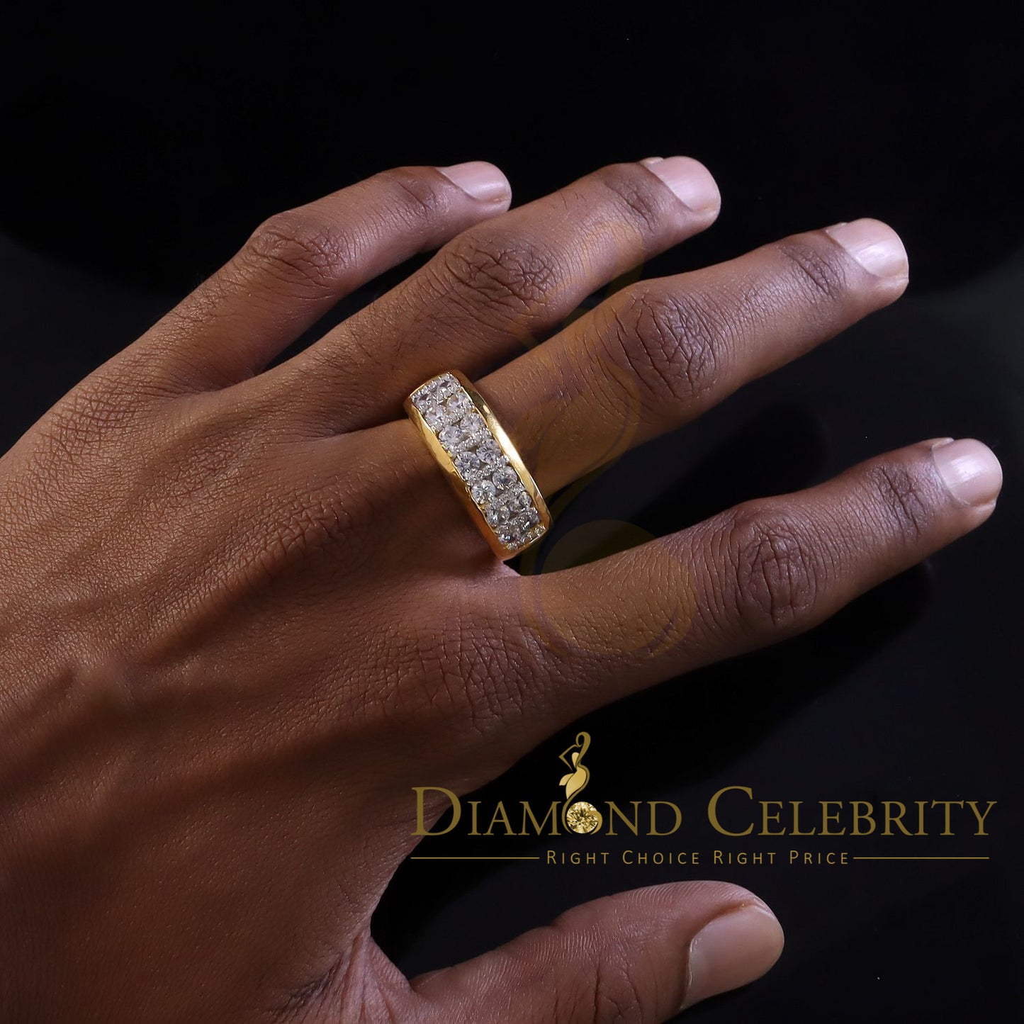 DiamondCelebritees 925 Sterling Yellow Silver With Cubic Zirconia 3.0ct Ring Men's Band Sz 10.5