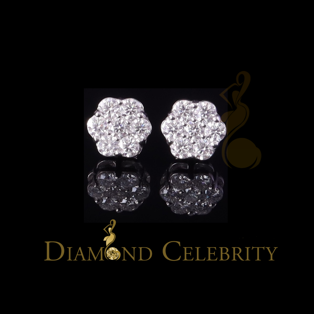 Diamondcelebritees Men's/Womens 925 Silver White 1.66ct VVS 'D' Moissanite Floral Stud Earrings