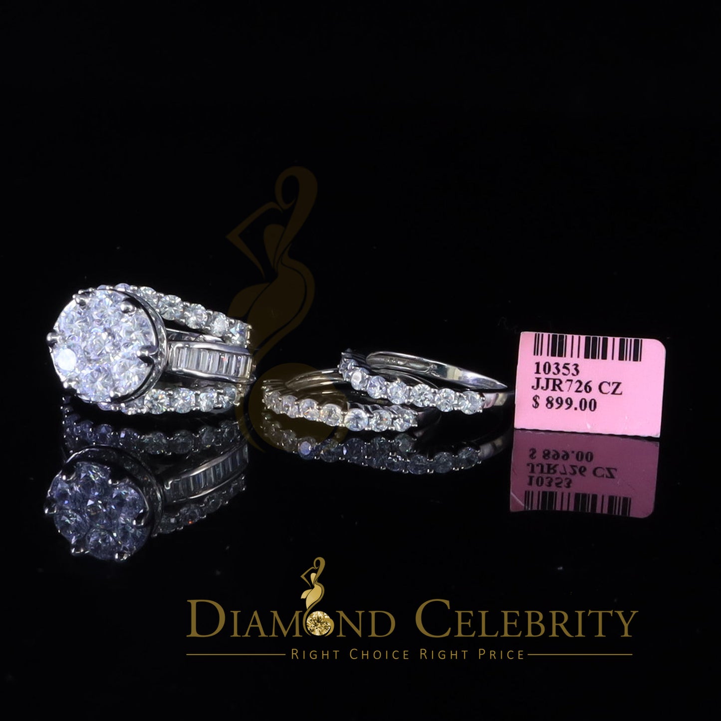DiamondCelebritees 17.00ct Cubic Zirconia 925 Silver White Ring Multi Row Bridal Womens Ring Size 9