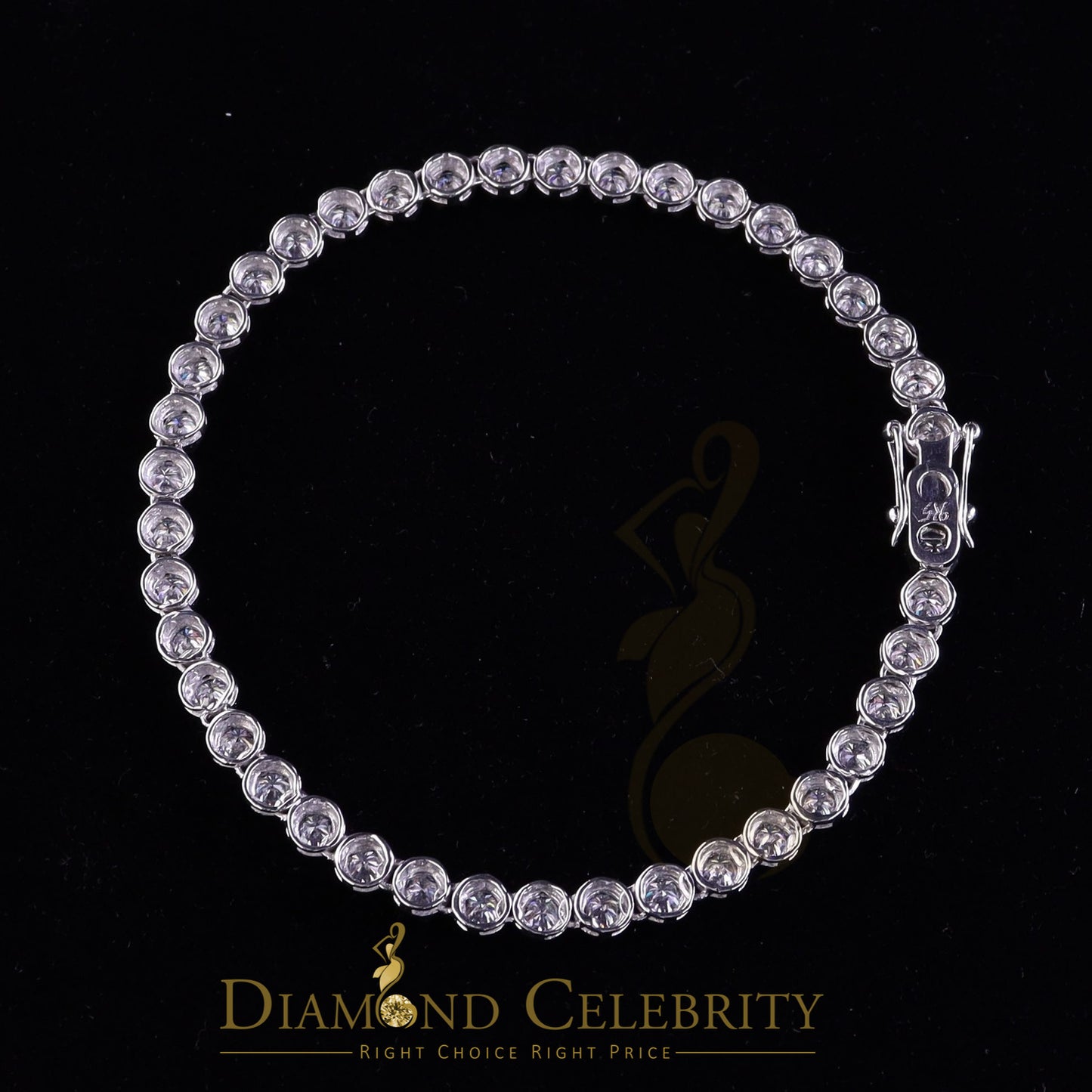 Diamondcelebritees 9ct Moissanite White 925 Silver Round Single Tennis Bracelete 6mm Thick 8" Long
