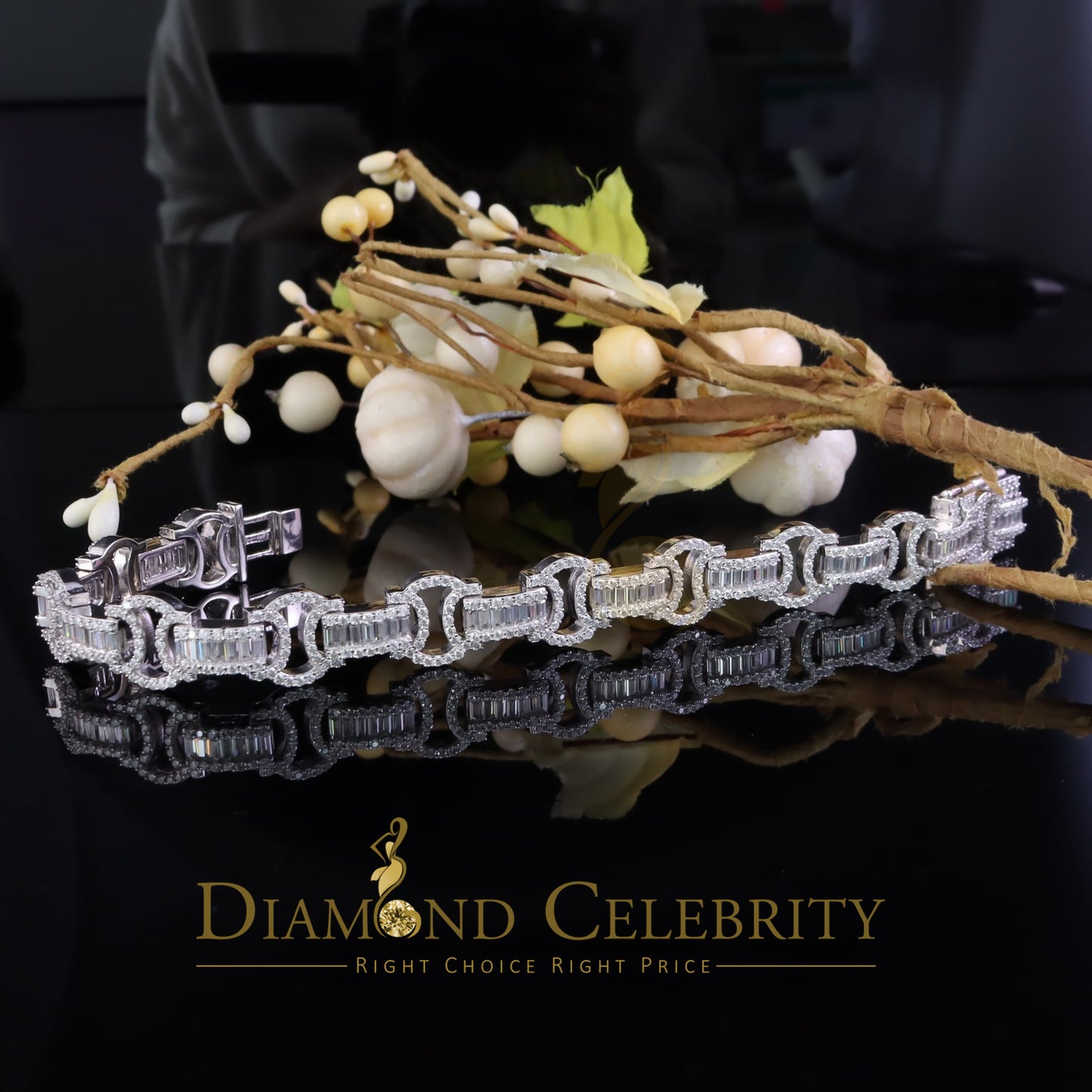 Diamondcelebritees 925 Moissanite Baguette Silver 9.00ct White Byzantine Bracelet 8 In. Mens/Womens