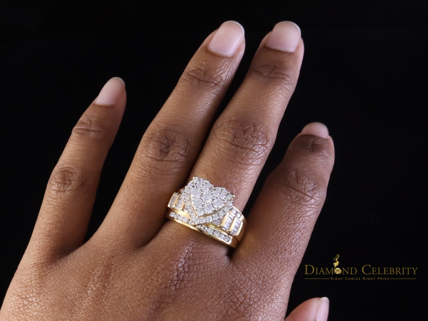 DiamondCelebritees Womens Cinderella Heart Ring SZ7 Yellow 925 Silver 1.00ct VVS D Moissanite