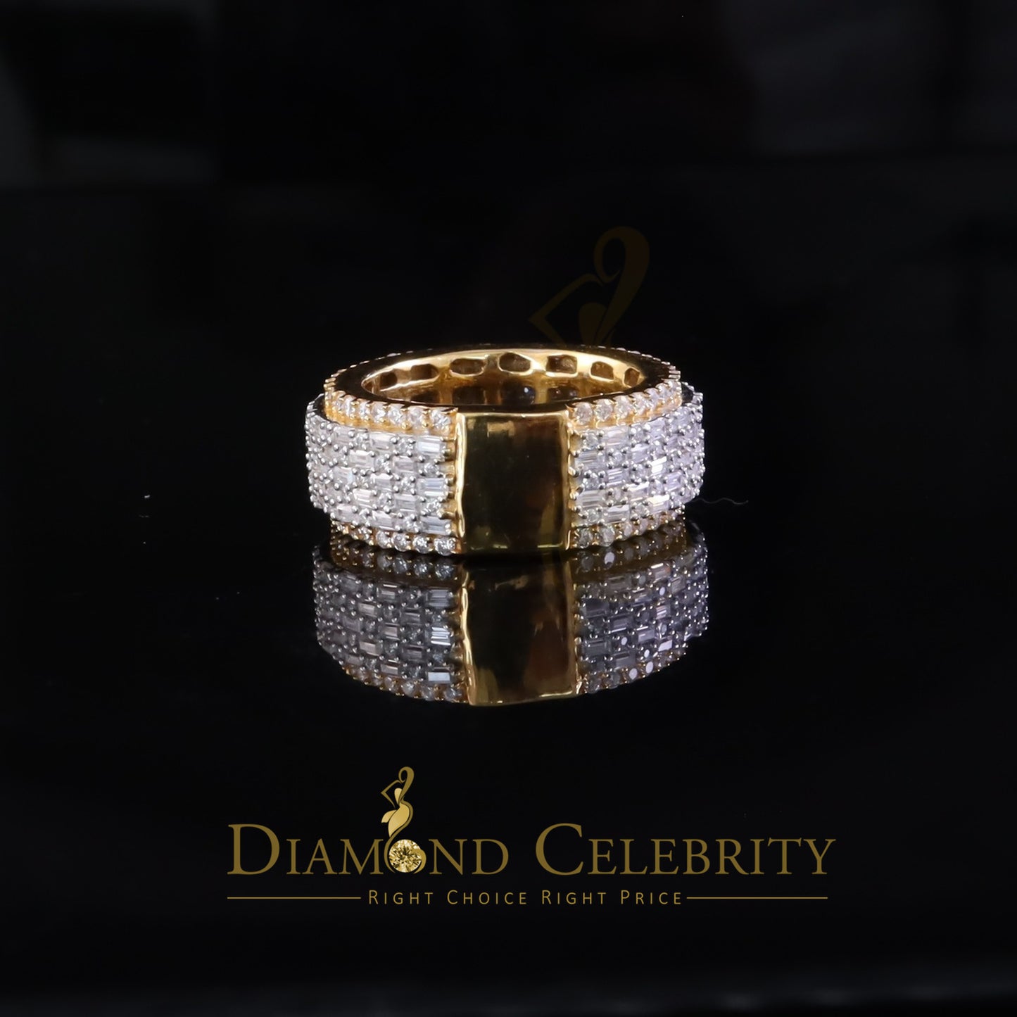 DiamondCelebritees 925 Silver 4.00ct VVS 'D' Baguette Moissanite Band Yellow Rings SZ 8 Women/Men