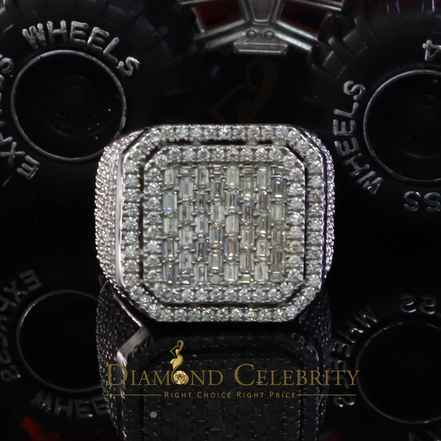 DiamondCelebritees Men's 925 White Silver 6.50ct VVS 'D' Moissanite Stone Square Rings Size 10