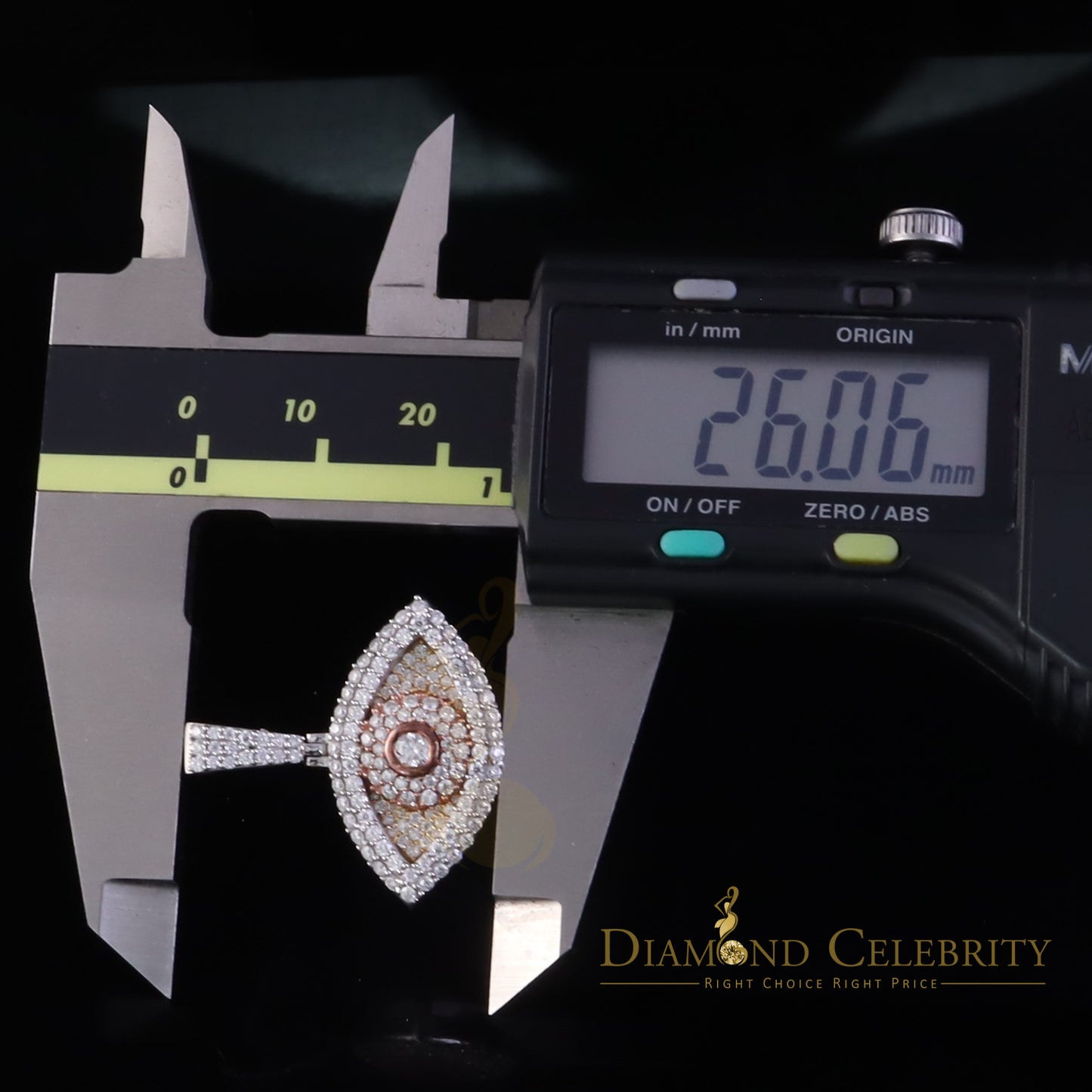 Diamondcelebritees 2CT VVS D Moissanite White Tri Clr Silver Charm Evil Eye 1" Pendant Men & Women