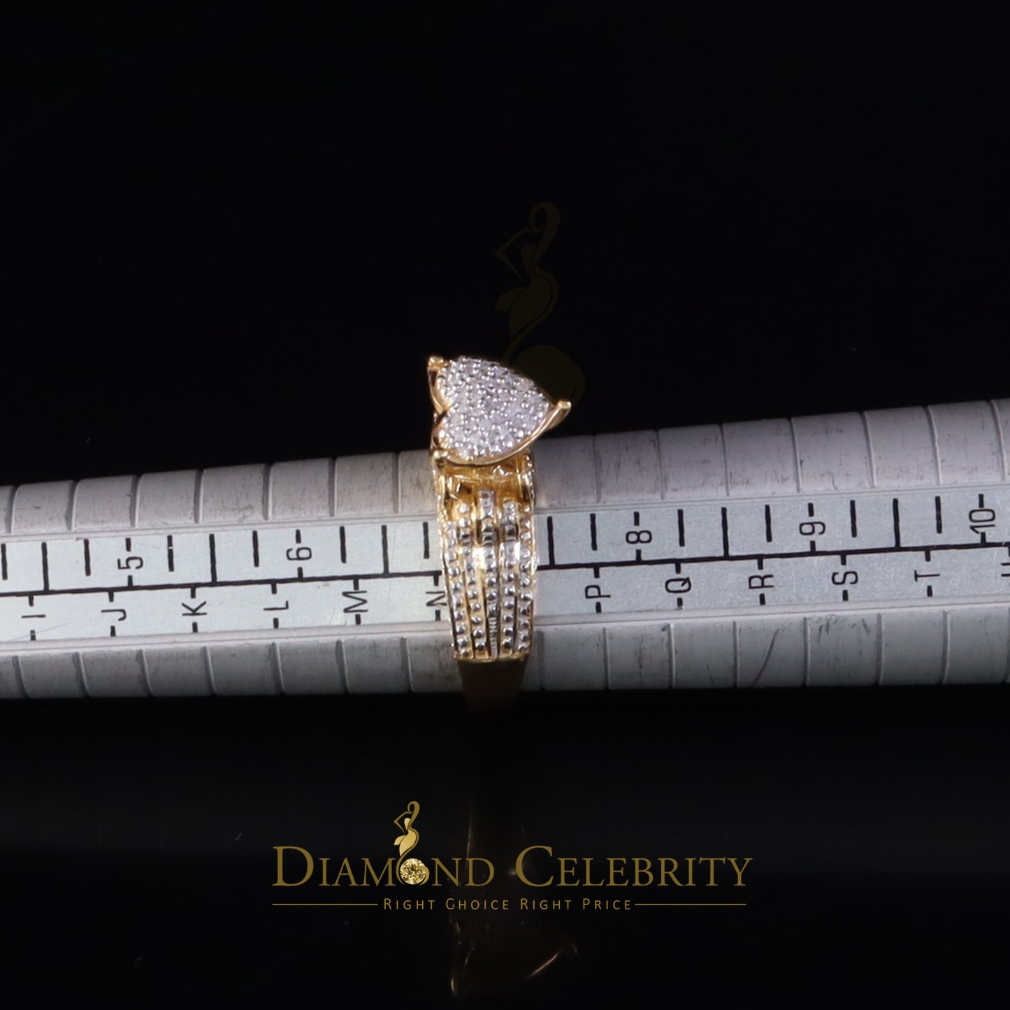 DiamondCelebritees 925 Yellow Sterling Silver Real Diamond 0.10ct Womens Engagement Heart Ring SZ 7