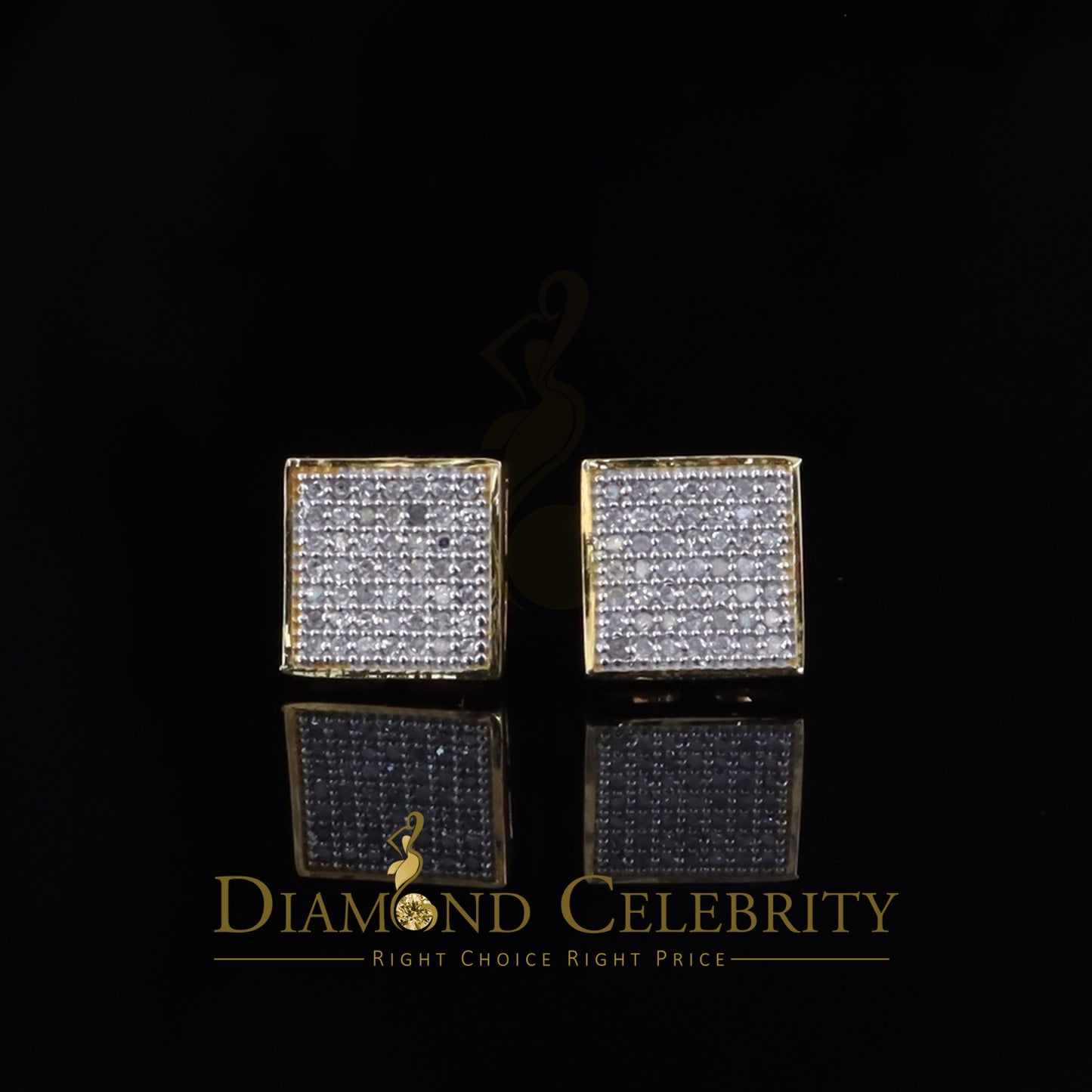 DiamondCelebritees 0.25ct Diamond 925 Sterling Silver Yellow Princess Shape Stud Earring For Womens